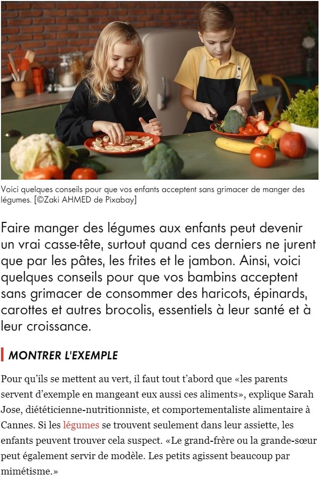 Article Cnews Conseils manger légumes enfants