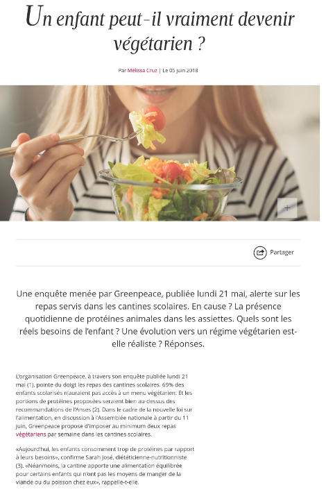 Article Figaro Enfant devenir végétarien